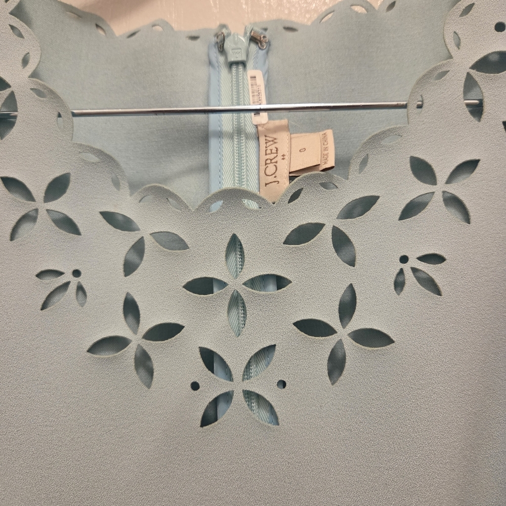 J. Crew ( J Crew) women's blue midi dress size 0 seafoam shift lasercut - Picture 3 of 11